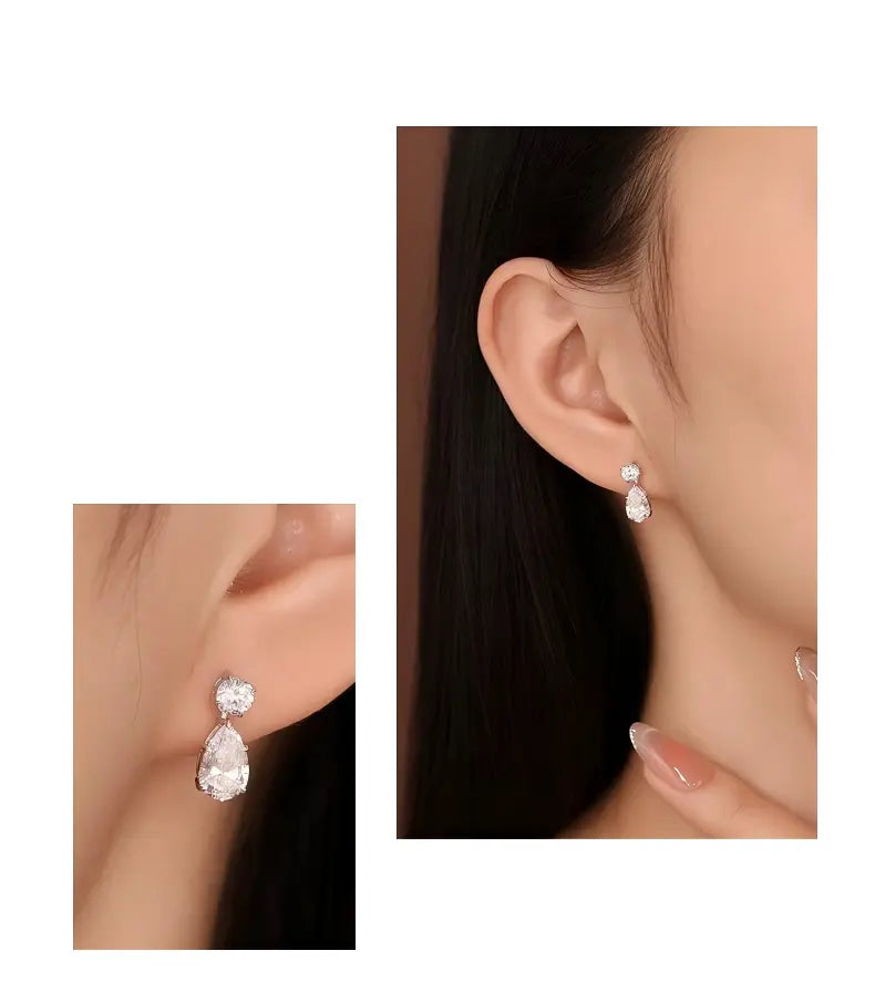 [Pair] 18K White Gold Angel Tear Stud Earrings, 2.00ctw center stones