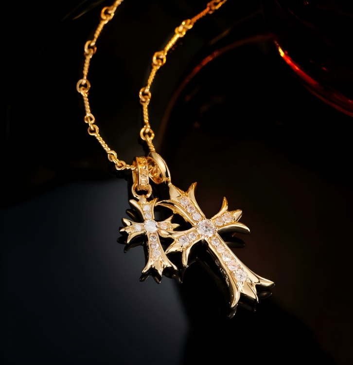 18K Yellow Gold Double Cross Necklace, 0.40ctw