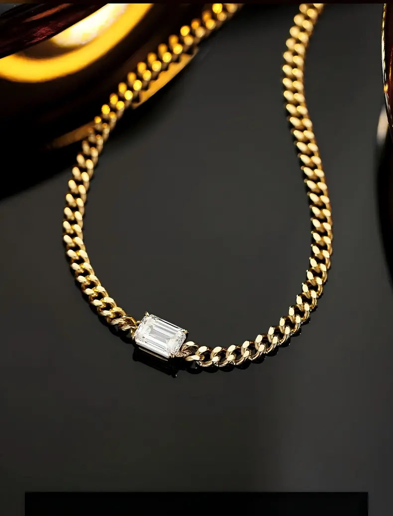 18K Yellow Gold Emerald-Cut Cuban Choker Necklace, 1.00 ct