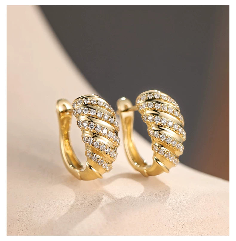 [Pair] 18K Yellow Gold Donut Two-Tone Diamond Huggie Earrings, 0.40ctw