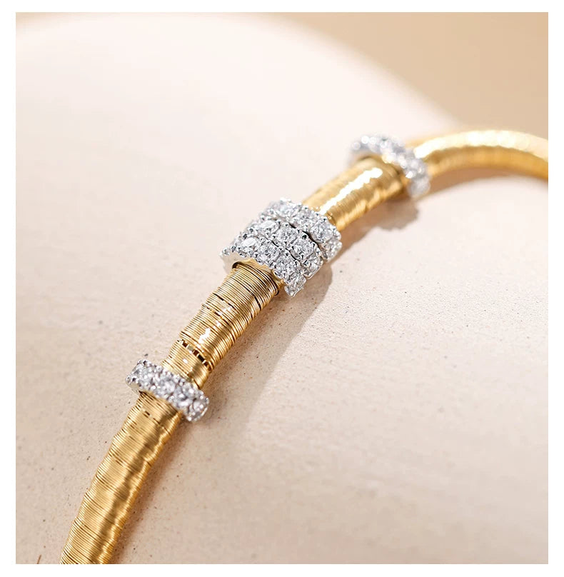 18K White & Yellow Gold Italian Five-Ring Woven Bracelet, 0.20ctw