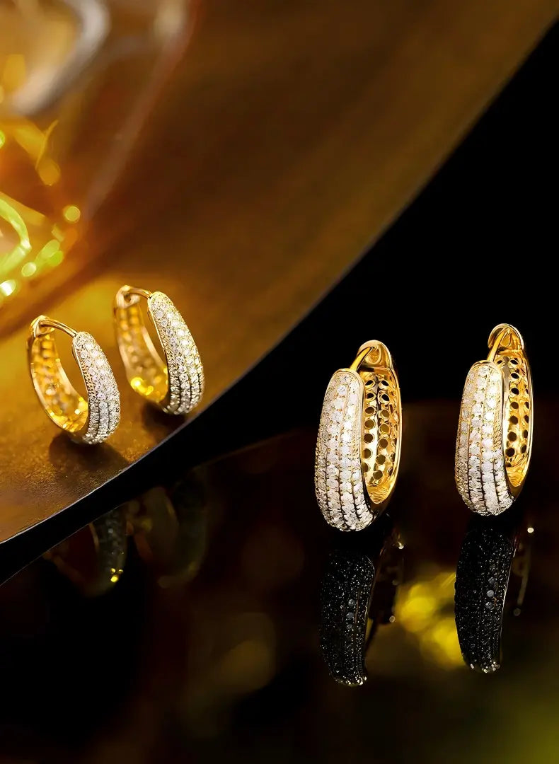 [Pair] 18K Yellow Gold Small Diamond Pavé Hoop Earrings, 8 mm inner diameter, 0.35ctw