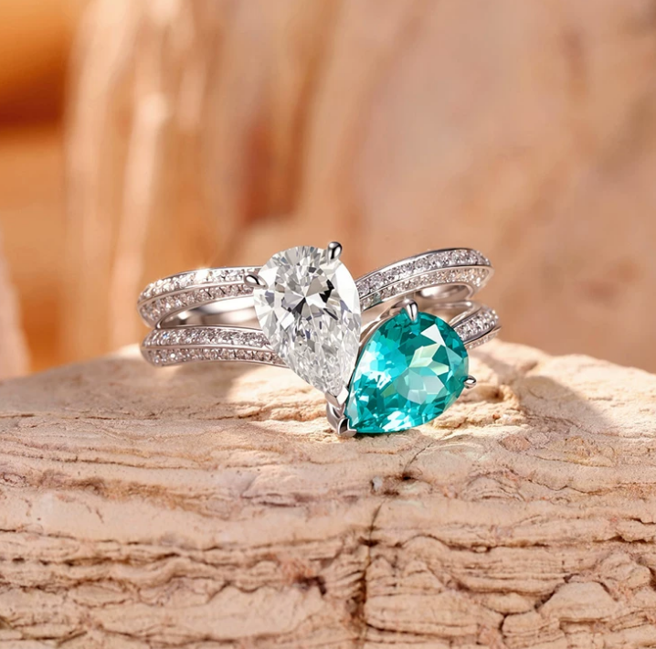 18K White Gold Lightning Double Pear Paraiba-Color Diamond Ring, 2.60ctw