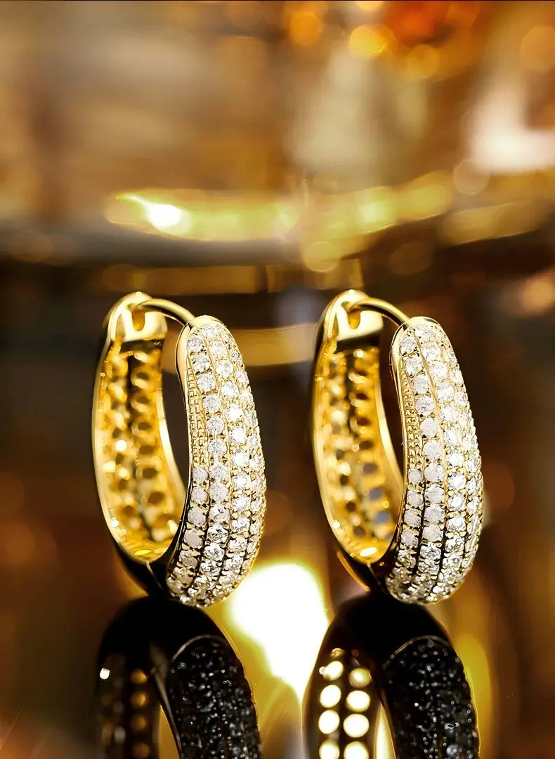[Pair] 18K Yellow Gold Large Diamond Pavé Hoop Earrings, 12 mm inner diameter, 0.72ctw