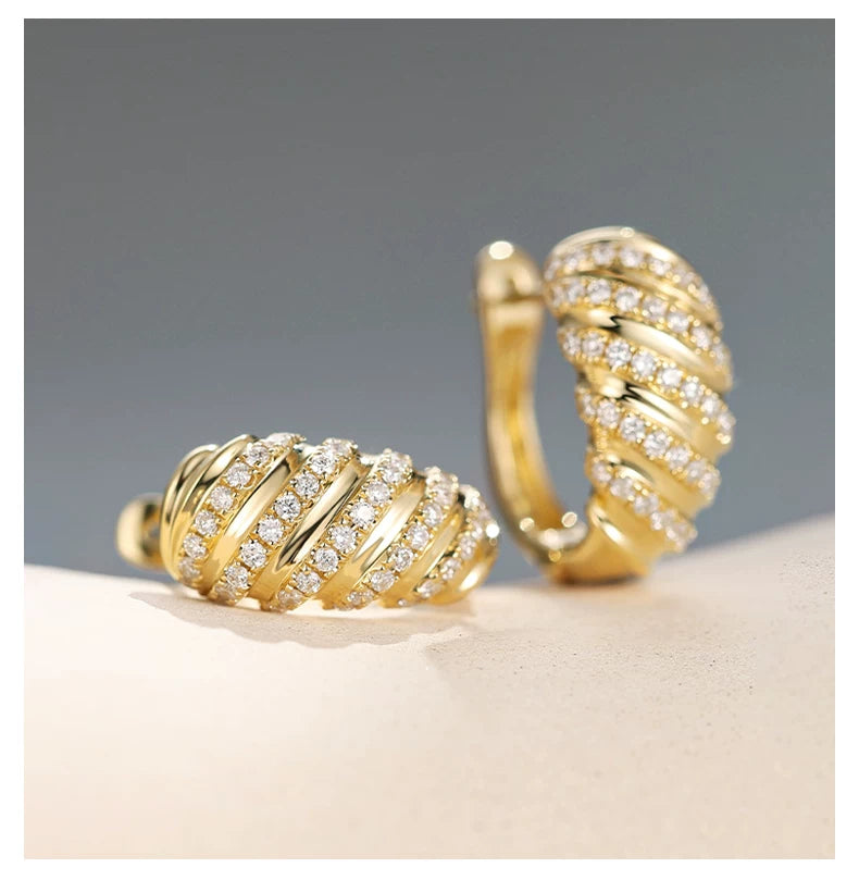 [Pair] 18K Yellow Gold Donut Two-Tone Diamond Huggie Earrings, 0.40ctw