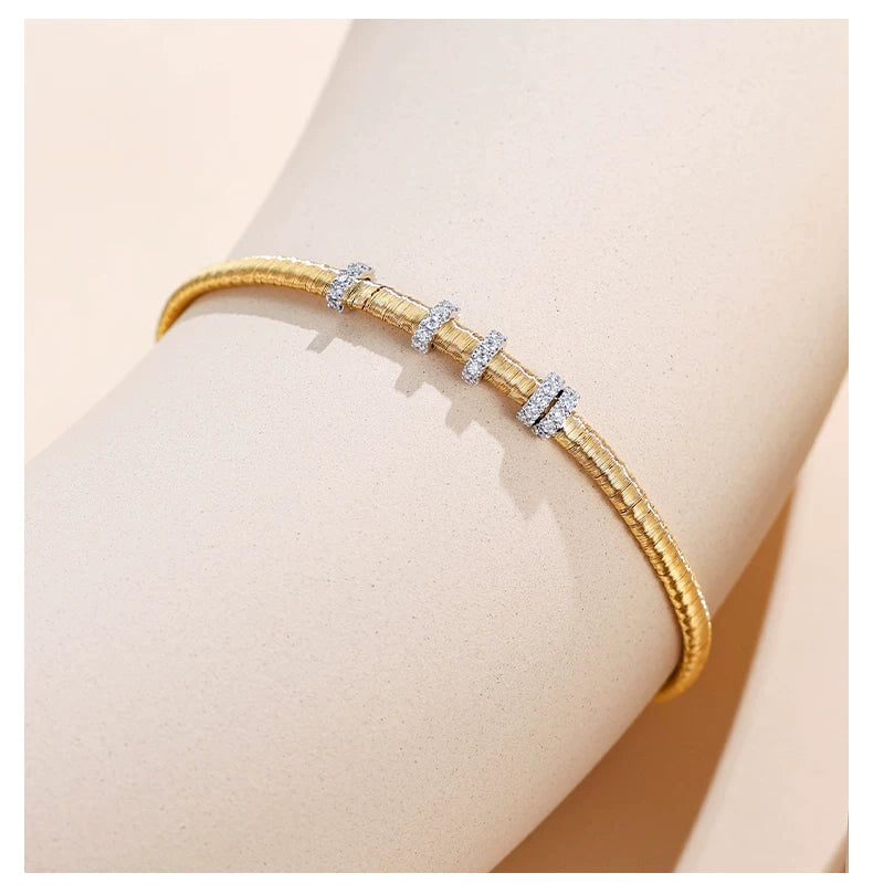 18K White & Yellow Gold Italian Five-Ring Woven Bracelet, 0.20ctw