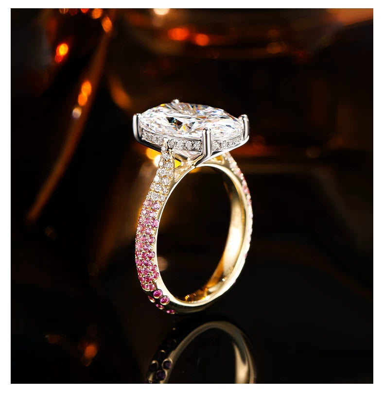 18K White & Yellow Gold Oval Graduated Pink Ladies Ring, 3.00 ct