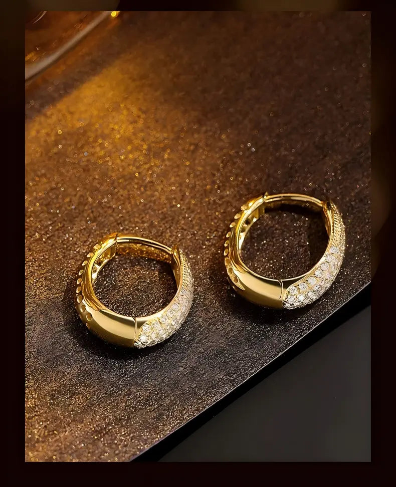 [Pair] 18K Yellow Gold Small Diamond Pavé Hoop Earrings, 8 mm inner diameter, 0.35ctw