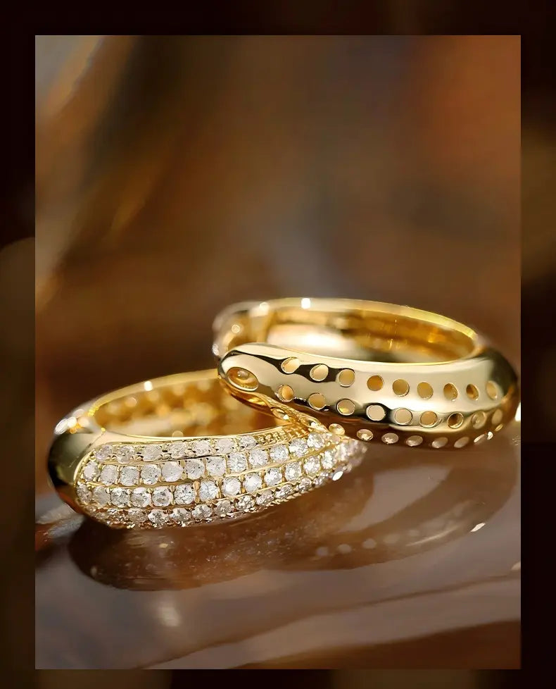 [Pair] 18K Yellow Gold Large Diamond Pavé Hoop Earrings, 12 mm inner diameter, 0.72ctw