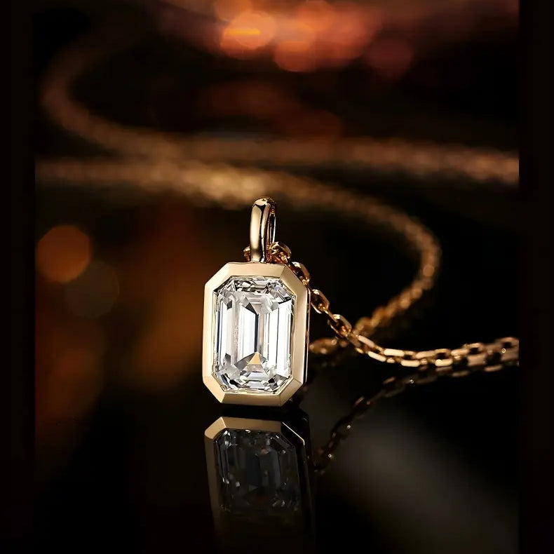 18K Yellow Gold Bezel-Set Emerald-Cut Pendant, 1.00 ct