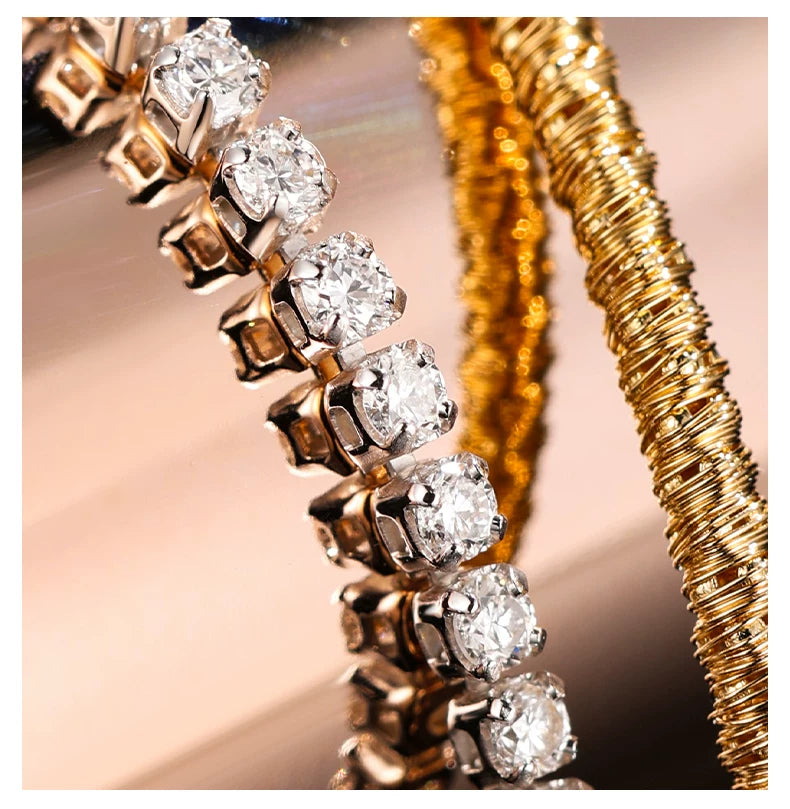 18K White & Yellow Gold Italian Woven Full-Diamond Twin Bracelet, 0.015 ct each / 1.20ctw