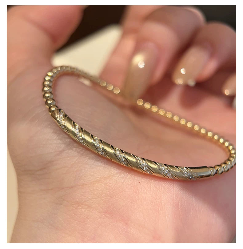 9K Yellow Gold Color Twisted Rope Bangle, 0.20ctw