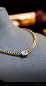 18K Yellow Gold Emerald-Cut Cuban Choker Necklace, 1.00 ct