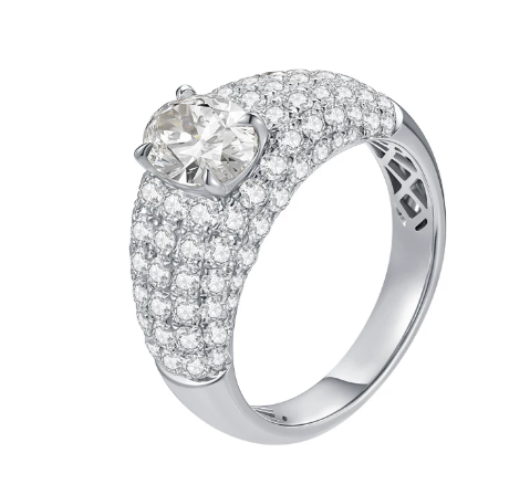 18K White Gold Oval Celestial Full-Diamond Ring, 1.00 ct center stone