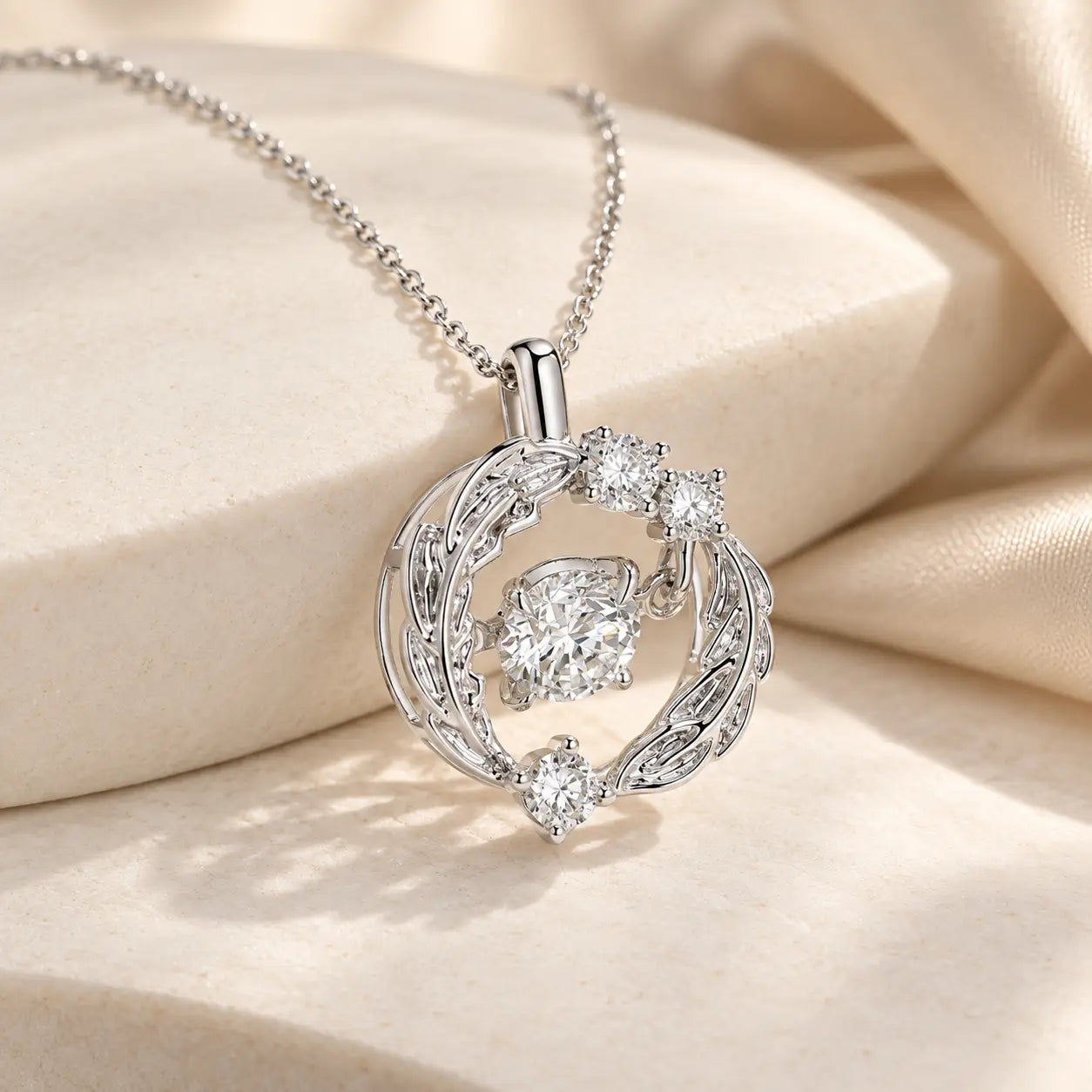 Wing-Inspired Diamond Necklace, 1.03 ct Round Center, PT950 Platinum, 5.9 g