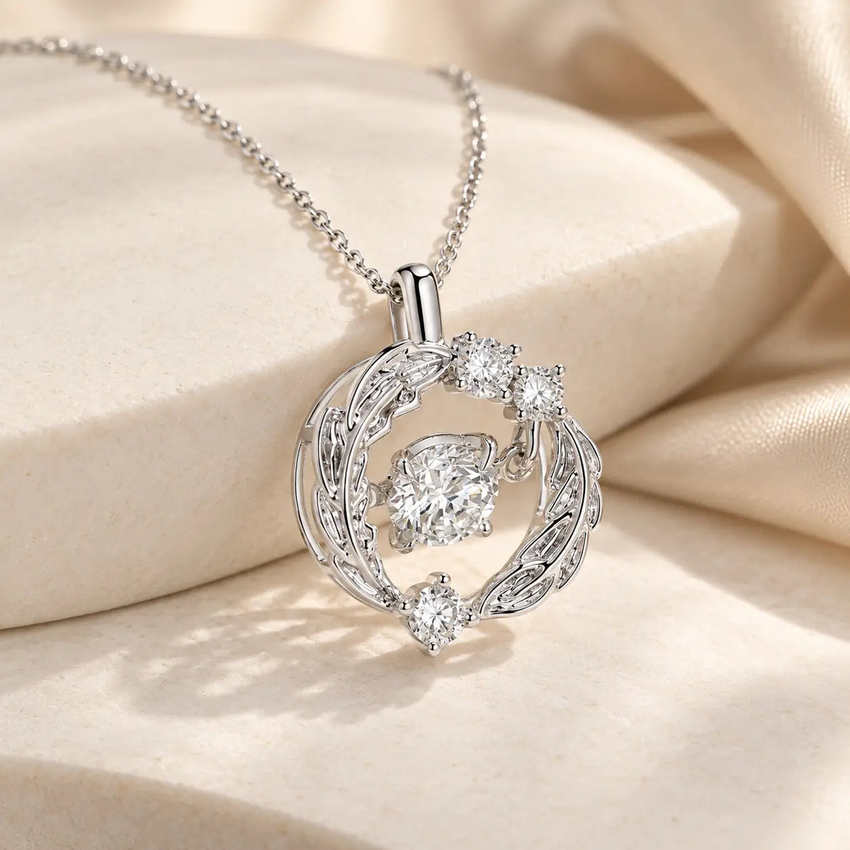 Wing-Inspired Diamond Necklace, 1.03 ct Round Center, PT950 Platinum, 5.9 g