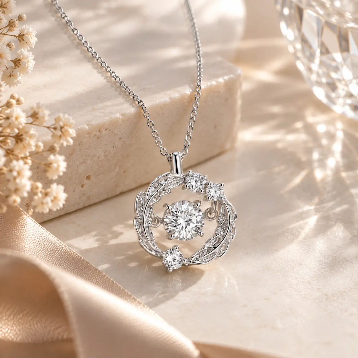 Wing-Inspired Diamond Necklace, 1.03 ct Round Center, PT950 Platinum, 5.9 g