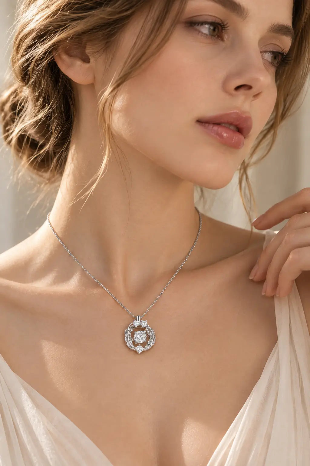 Wing-Inspired Diamond Necklace, 1.03 ct Round Center, PT950 Platinum, 5.9 g