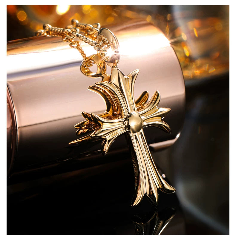 18K Yellow Gold Double Cross Necklace, 0.40ctw