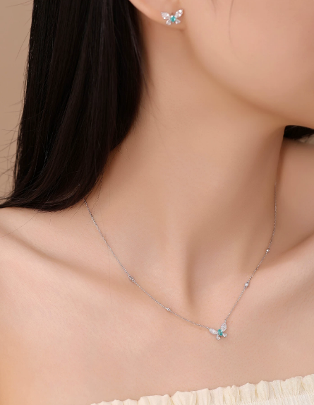 18K White Gold Lightning Butterfly Necklace, 0.79ctw