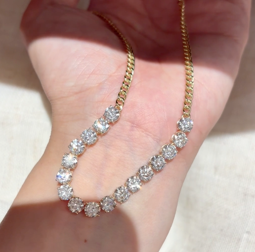 18K Gold Lab-Grown Diamond Necklace, 16.00 ctw total (1.00 ct each), 16 inches
