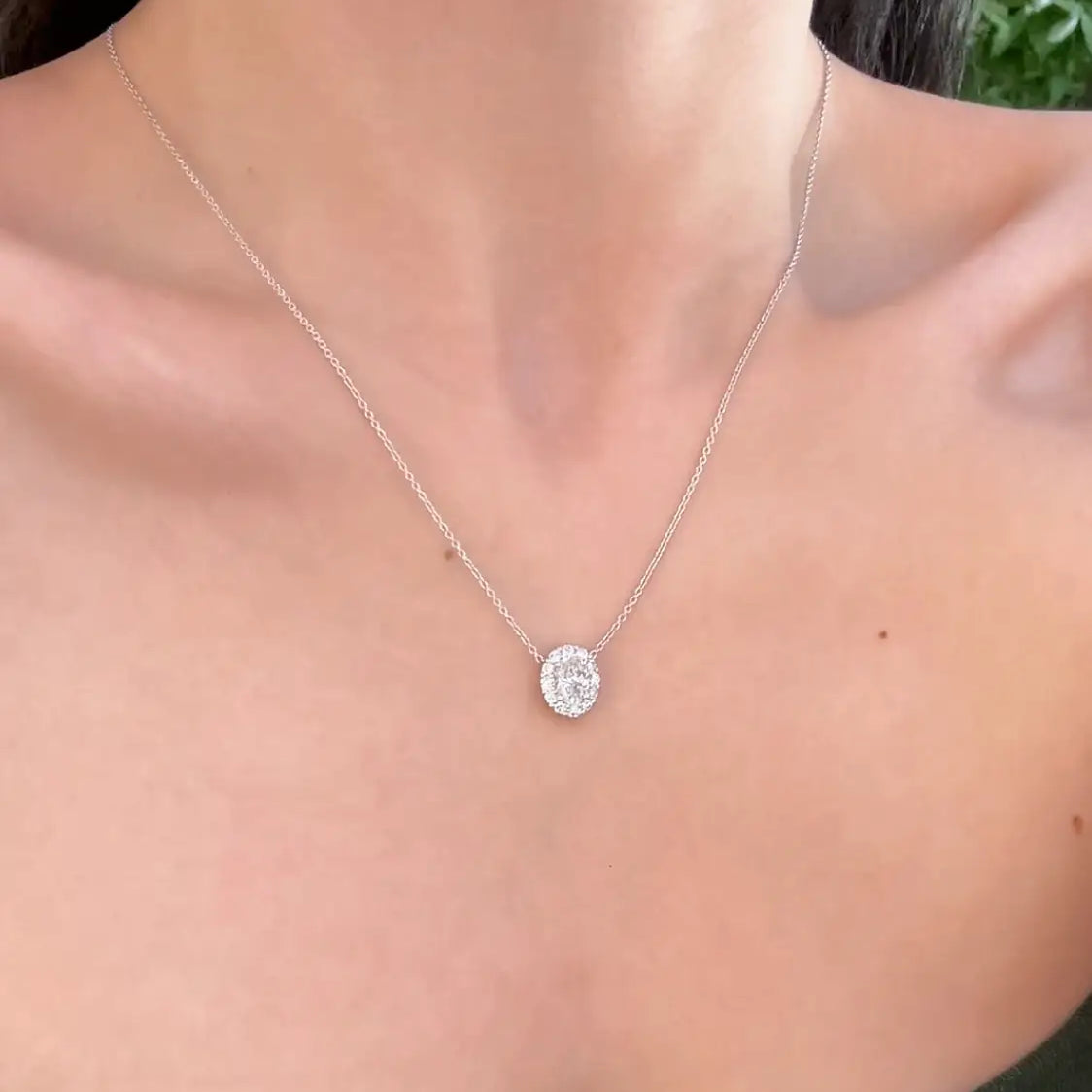 Lab-Grown Oval Diamond Halo Pendant Necklace, 5.00 ct Oval Center, 18 inches