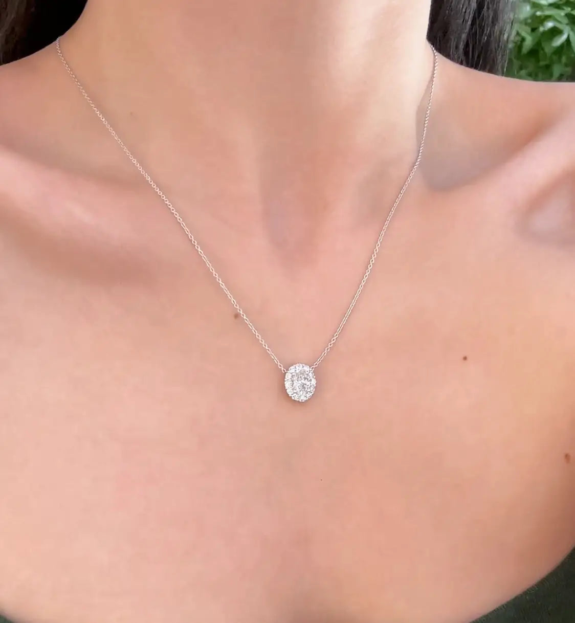 Lab-Grown Oval Diamond Halo Pendant Necklace, 5.00 ct Oval Center, 18 inches