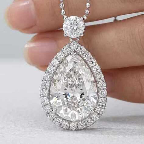 5.00 ct Lab-Grown Diamond Pendant Necklace, Pear Shape, D VVS2 [18K Gold, 18 inches]