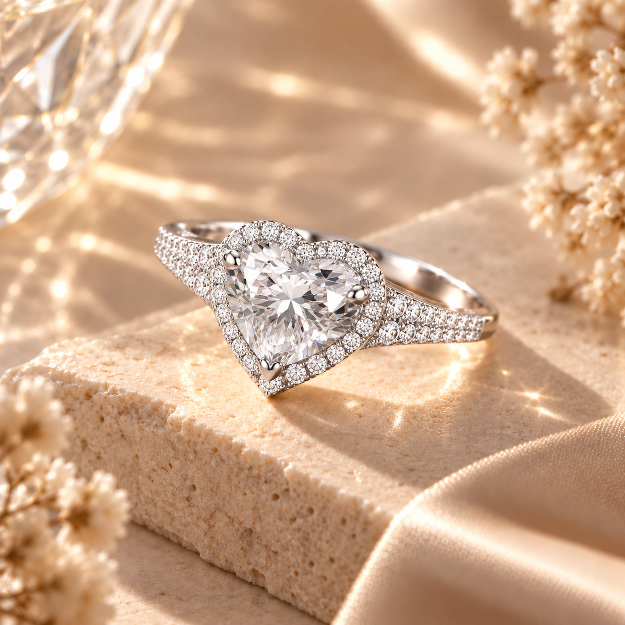 Heart-Shaped Diamond Ring, 0.72 ct Heart Center, PT950 Platinum, 4.1 g