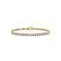 A yellow gold tennis bracelet featuring a continuous row of round-cut clear gemstones, displayed on a clean white background.